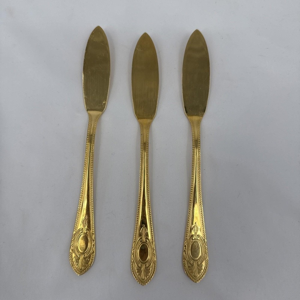 Solingen 18/10 23/24K Gold Plated Hartvergoldet  Butter Knife Set Of 3